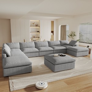 WJShome Cloud Couch Modular Sectional Sofa,196" U-Shaped Sectional Sofa with Storage Ottomans,Convertible 9 Seater Linen Living Room Sets - 1 of 4