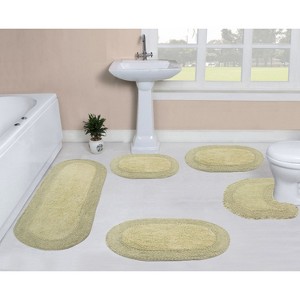 Double Ruffle Bathroom Rugs Set, Washable Rug, Extra Soft and Absorbent bath Rug, Kitchen Mat, Bath Mat Set,Non-Slip, 5 Pcs Set with Contour, Sage - 1 of 4