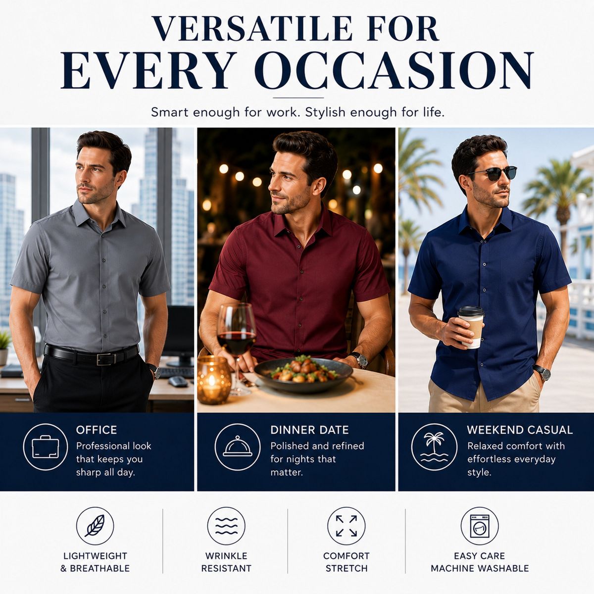Galaxy James Tailor Men's Slim Fit Long Sleeve Stretch Dress Shirt-3 Pack - thumbnail 5