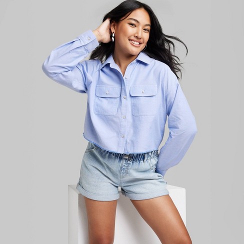 Women's Long Sleeve Cropped Button-Down Shirt - Wild Fable™ - image 1 of 3