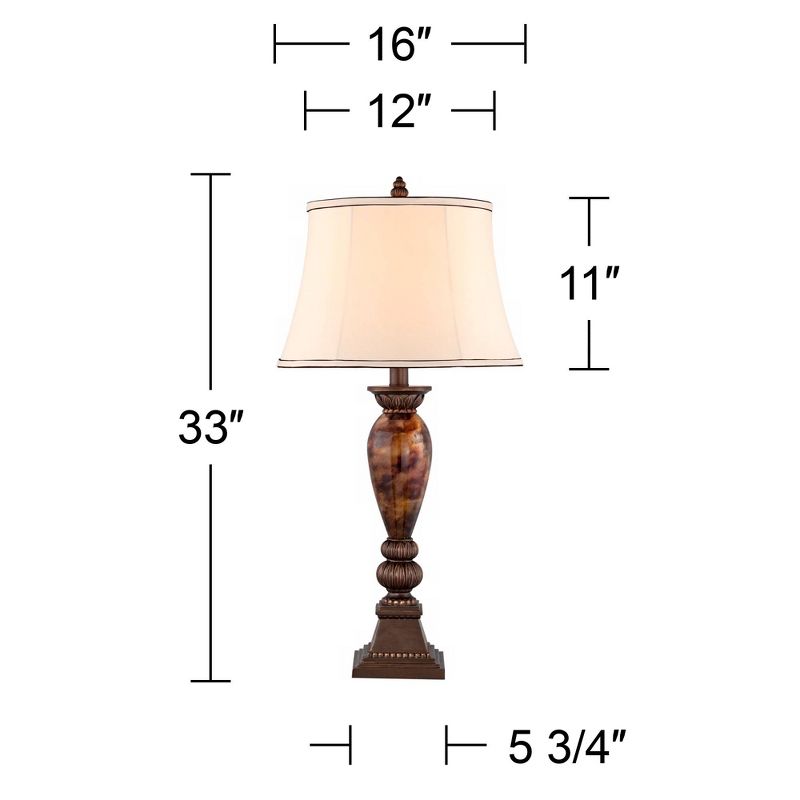 Kathy Ireland Home Mulholland Traditional Table Lamp 33" Tall Aged Bronze Golden Marble White Alabaster Glass Dome Shade for Bedroom Living Room Home, 5 of 6