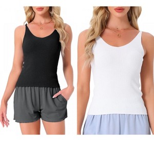 INSPIRE CHIC Womens 2 Pcs Loungewear Soft Cami Sleepshirts Pajama Shorts Sleeveless V-neck Tops - 1 of 4