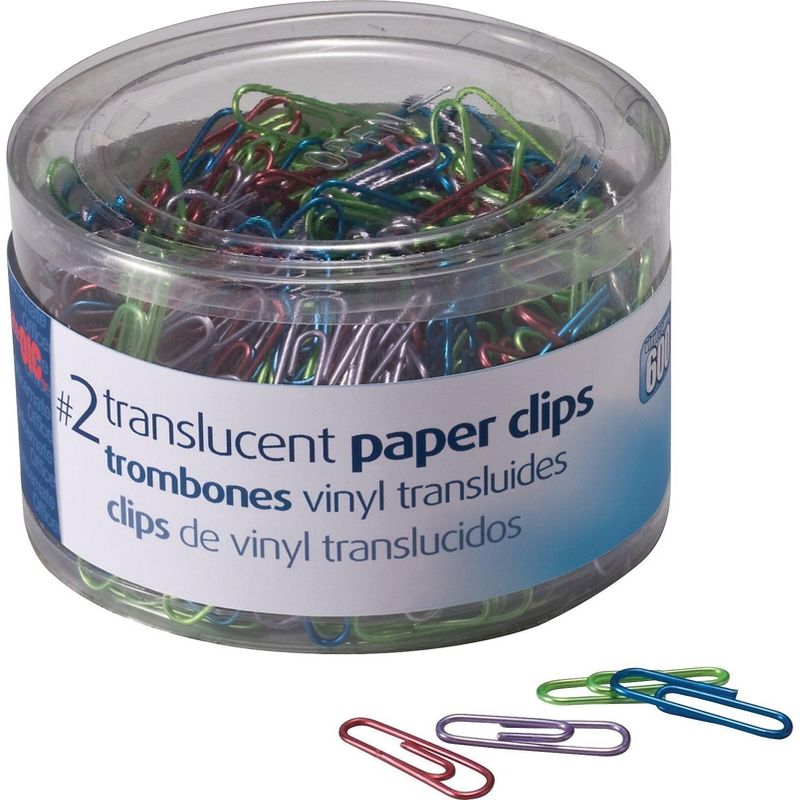 Officemate Translucent Paper Clips Vinyl Small 600/Tub BE/PE/GN/RD/SR 97211, 2 of 3