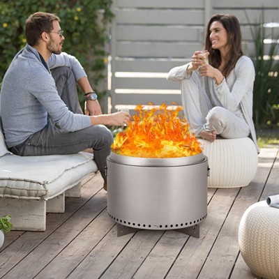 Smokeless Fire Pit, Portable Outdoor Firepit, Stainless Metal Steel Wood Burning Fireplaces with Removable Ash Pan and Poker