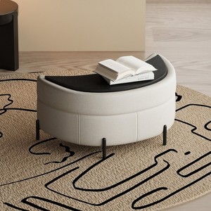 Hrinhom 32.7" W Half Moon Storage Ottoman,Modern Chenille Footstool with Metal Legs - 1 of 4