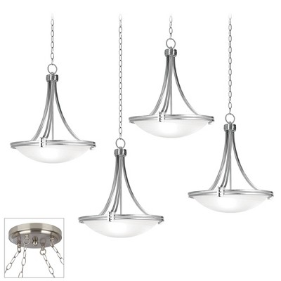 Possini Euro Design Brushed Nickel Swag Pendant Chandelier Marbleized Glass 4-Light Fixture for Dining Room House Foyer Kitchen