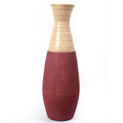 Uniquewise 31.5" Tall Handcrafted Bamboo Floor Vase, Burgundy and Natural