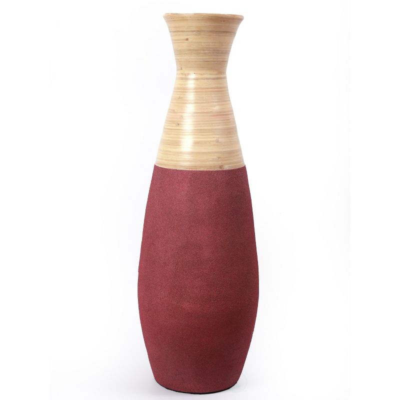 Uniquewise 31.5 inch Tall Handcrafted Bamboo Floor Vase, Burgundy and Natural Finish, Large Floor Vase, for Living Room, Dining Room, Entryway Decor, 1 of 8