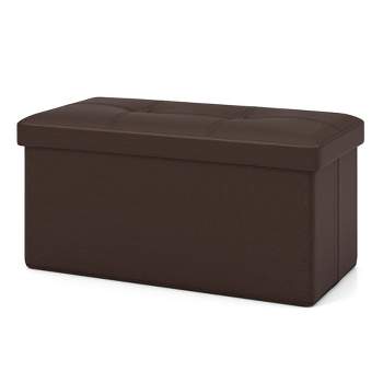 Costway Folding Storage Ottoman Upholstered Rectangle Footstool PVC Leather 22.5 Gallon Black/Brown/White