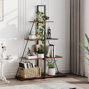 Whizmax 4 Tier Bookshelf,Bookcase Shelf Storage Organizer,Industrial Style Bookcase,Wooden Ladder Shelves Storage Organizer for Bedroom,Living Room - 1 of 4
