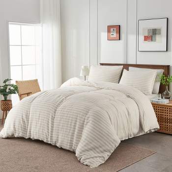 Peace Nest 100% Flax Linen Stripe Duvet Cover and Sham Set