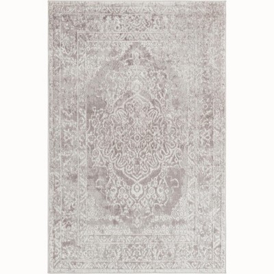 Gray Rectangular 4' x 6' Synthetic Stain-Resistant Area Rug