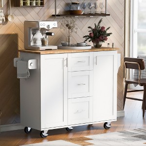 Kitchen Island, with Storage Rack, Drawers, Spice Rack & Towel Rack, for Dining, Kitchen & Barbecue - 1 of 4