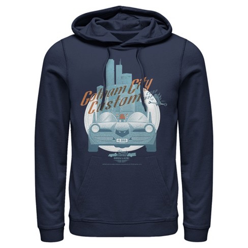 Men's Batman Custom Batmobile Pull Over Hoodie - Navy Blue - Small