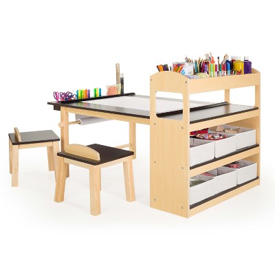 Kids' Wooden Art Center with Storage and Stools