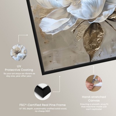 Art Remedy Athenas Flower White and Gold Canvas Print with Black Frame