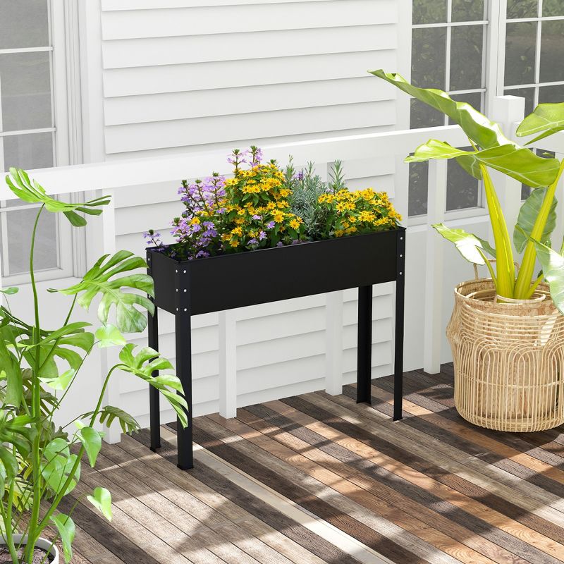 Costway 40" Raised Garden Bed with Legs Metal Elevated Planter Box Drainage Hole Backyard Green/Black, 3 of 11