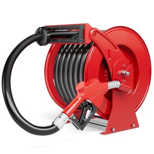 Mojgar 1 Inch Fuel Hose Reel Retractable Heavy Duty Hose Reel with Fueling Nozzle for Diesel Fuel Can 50ft Line Hose - 1 of 4