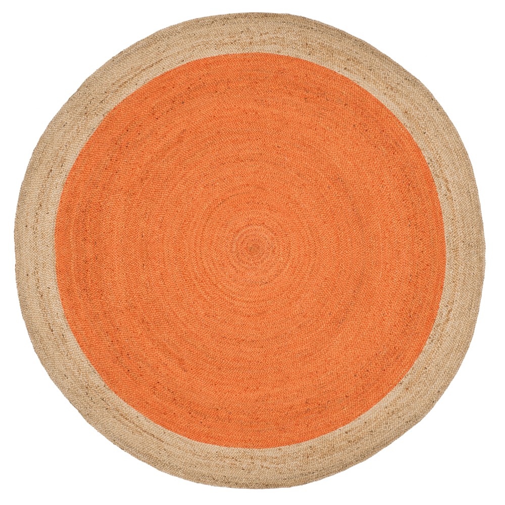 Orange/Natural Solid Woven Round Area Rug 8' - Safavieh