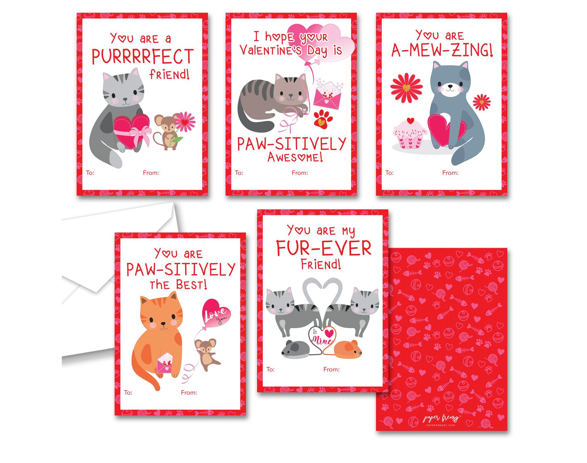 Paper Frenzy Cat Kitten Themed Valentines - 25 pack WITH ENVELOPES