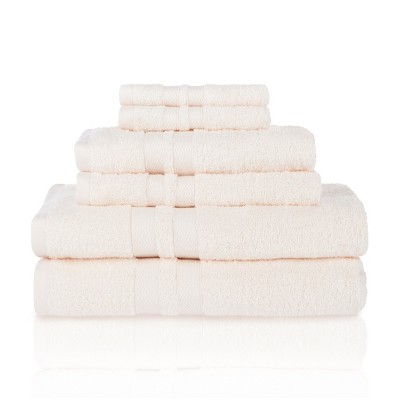 Cotton 6 Piece Bath Towel Set, Plush and Quick Drying, Classic Ionic Jacquard Border and Embroidered Trim by Blue Nile Mills