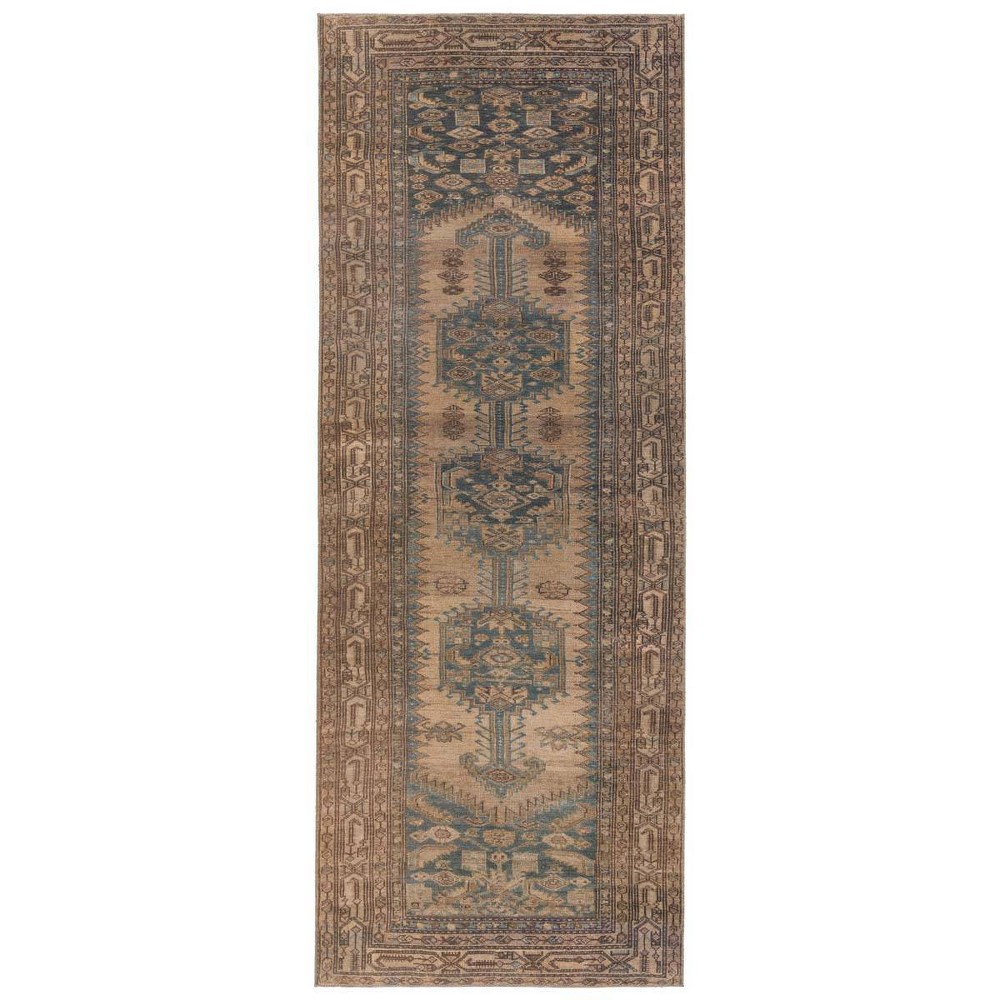 Photos - Area Rug 3'x12' Reeves Medallion Runner Rug Brown/Blue - Jaipur Living: Vintage Indoor Flat Pile, Machine Made, Polyester