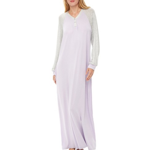 ADR Women's Raglan Sleep Shirt with Pockets, Long Sleeve Nightshirt,  Lightweight Nightgown Misty Lilac X Large