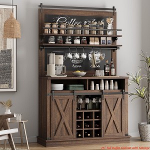 Kitchens Coffee Hutch Cabinet Farmhouse Coffee Bar Cabinet 75" Tall Buffet Cabinet w/ Storage Large Bar Cabinet Buffet Sideboard w/ Sliding Barn Door - 1 of 4
