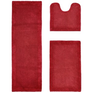 Edge Bath Rug 100% Premium Cotton Ultra-Soft Water Absorbent Tufted Solid Reversible 3 Piece Bathroom Rug Set for Machine Washable Bathmat - 1 of 4