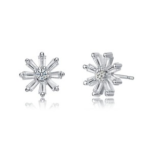 Guili White Gold Plated Cubic Zirconia Flower Stud Earrings, A Delicate & Feminine Floral-Inspired Jewelry Piece for Graceful Everyday Beauty - 1 of 3