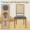 QingMoon Vintage Dining Chairs Set of 2, Wooden Decor Chairs with Square Rattan Backrest and Linen Upholstered Seat for Living Room - 3 of 4