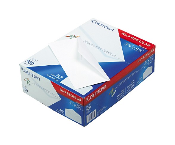 Columbian&#174; Gummed Seal Business Envelope, Executive Style Construction, #9, White, 500/Box