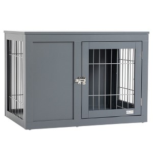 SKYONE Steel & Wood Dog Crate End Table with Double Locking Doors, Sturdy Pet Kennel for - 1 of 4