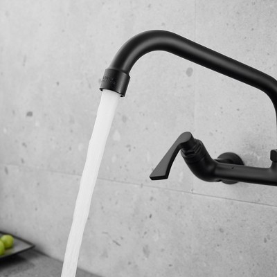 Matte Black Double-Handle Wall-Mount Kitchen Faucet