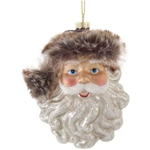Kurt Adler Glass Ornament for Christmas Tree, Santa Head with Brown Faux Fur - 1 of 1