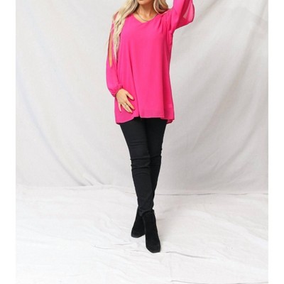 Women's Meg Chiffon Slit Top - ZENANA