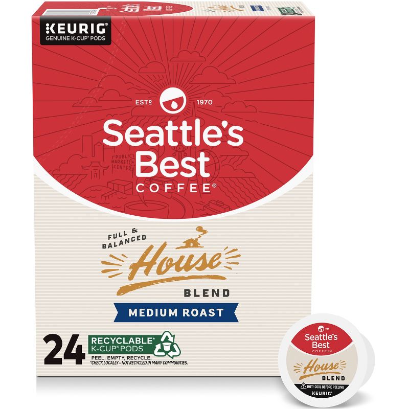Seattle&#39;s Best Coffee House Blend Medium Roast Single Cup Coffee for Keurig Brewers, Box of 24 K-Cup Pods, 1 of 6