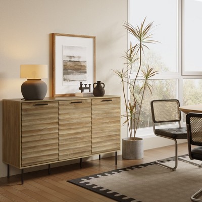 Mid-Century Modern Natural Wood and Black 55.1-Inch Sideboard Cabinet