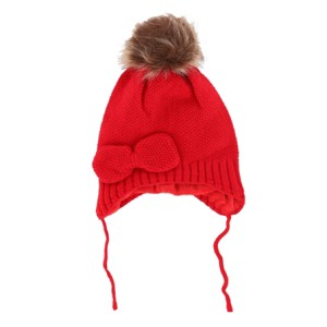 CTM Girl's One Size Fits Most Knit Winter Beanie with Pom Bow and Ear Flaps - 1 of 4
