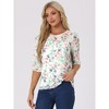 INSPIRE CHIC Women's Round Neck Ruffle 3/4 Sleeve Floral Print Chiffon Blouse - 2 of 4
