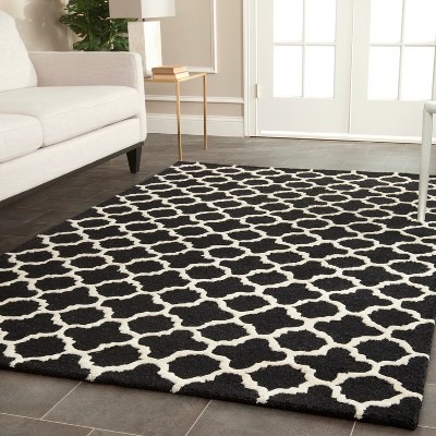 Black and Ivory Hand-Tufted Wool Geometric Area Rug 8' x 10'