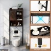 Tangkula Over The Toilet Storage Cabinet 4-Tier Bathroom Organizer w/ Adjustable Shelves Sliding Barn Door & Toilet Paper Holder Rustic Brown/Espresso - 3 of 4