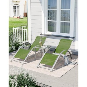 Set of 2 Outdoor Patio Chaise Lounge, 3 Pieces Pool Lounge Chairs with Arm & Side Table, Beach Sunbathing Lawn Chairs for Outside - 1 of 4