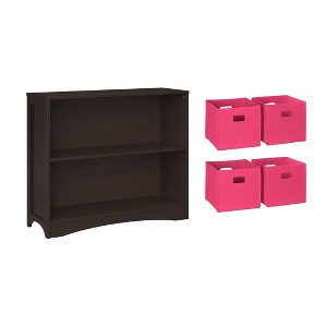 RiverRidge Kids' Playroom Horizontal Toy Organizer Bookshelf with Open Storage Shelves with 4 Fabric Bins - 1 of 4