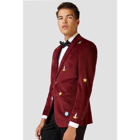 OppoSuits Deluxe Men's Christmas - X- Mas Icons - Deep Burgundy Blazer - Christmas - Xmas Parties - Stylish Jacket - Red - Size 48