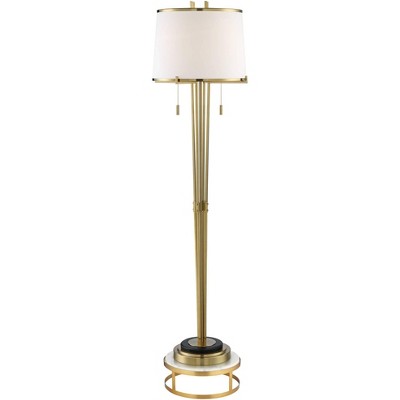 Possini Euro Design Palisade Satin Brass and Marble Floor Lamp with Riser