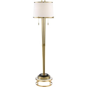Possini Euro Design Palisade Modern Floor Lamp with Riser 69 1/2" Tall Satin Brass Metal Trimmed Fabric Drum Shade for Living Room Bedroom Office Home - 1 of 4