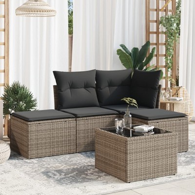 vidaXL 5 Piece Patio Sofa Set with Cushions  Poly Rattan
