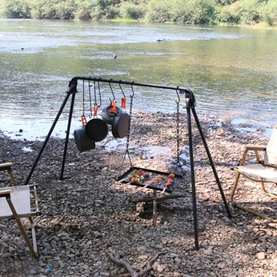 SEVOBAL Outdoor Grills, Griddles and Smokers Family Camping Essential, Portable Swing Grill for Backyard, Park Outings, Black, 40.55"*12.99"*4.72"