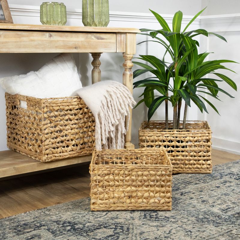 Northlight Set of 3 Diamond Weave Rectangular Water Hyacinth Baskets with Handles 17.75", 2 of 7